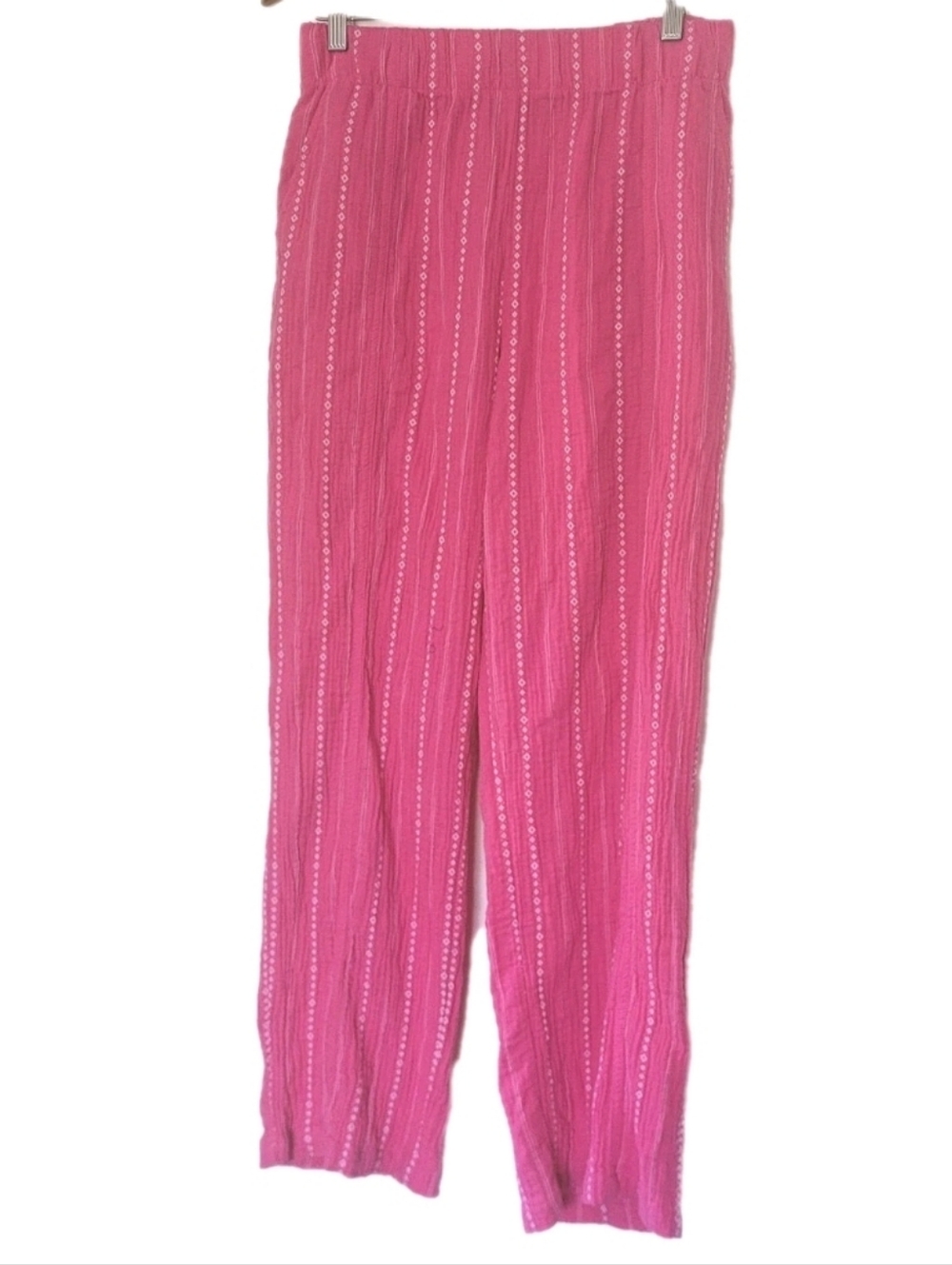 Women's Gauzy Cotton Pink Pants Elastic Waist Size M Boho Coastal Beach Summer
